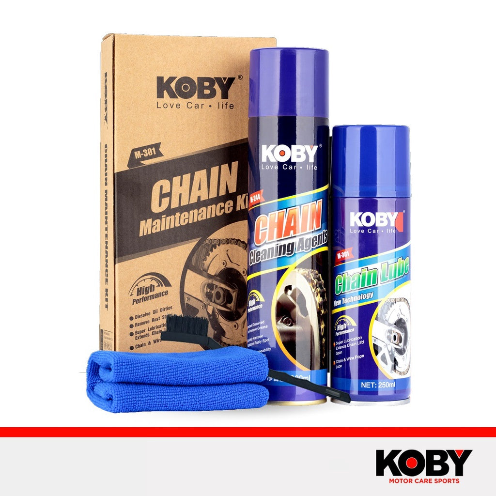 Koby Chain Maintenance Kit (Chain Lube & Cleaner) with Microfiber / Brush