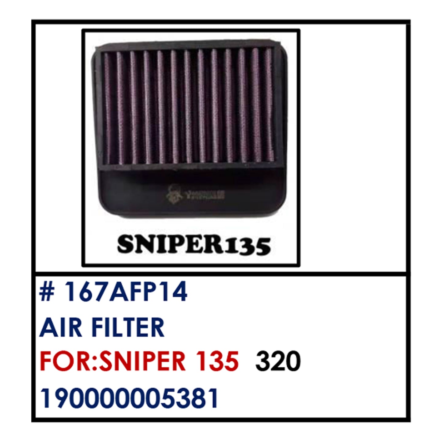 AIR FILTER PREMIUM (167AFP14) - SNIPER 135 | YAKIMOTO - BESTPARTS.PH