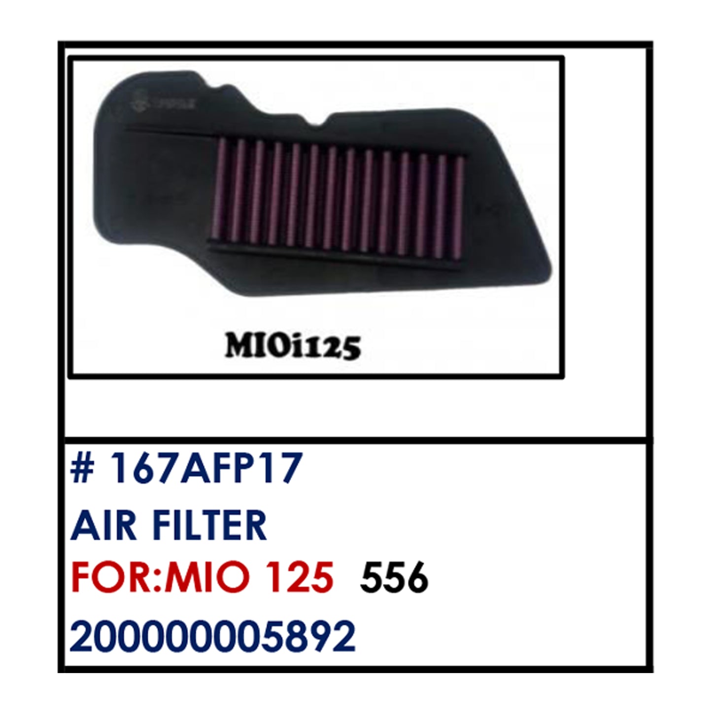 AIR FILTER PREMIUM (167AFP17) - MIO 125 | YAKIMOTO - BESTPARTS.PH