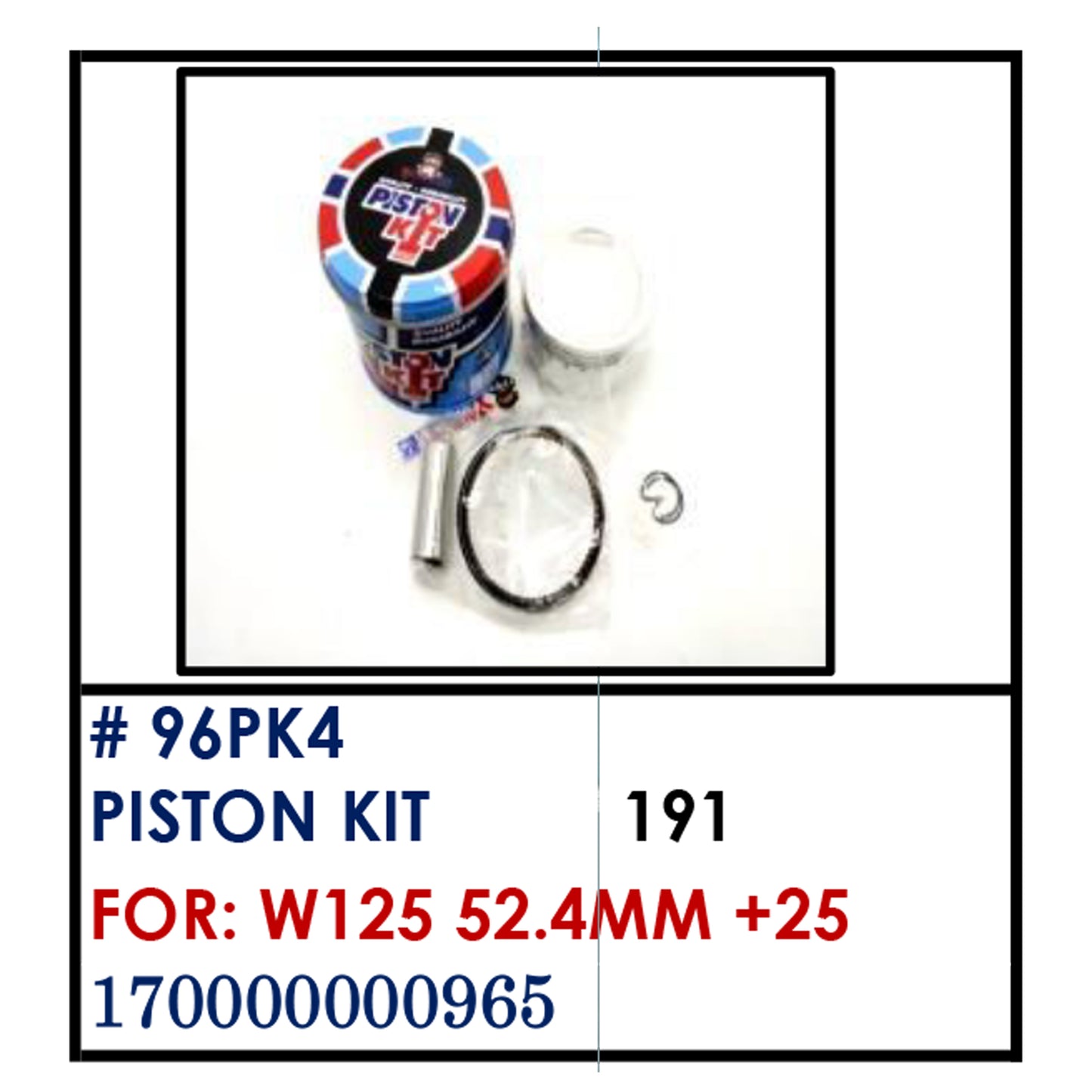 PISTON KIT (96PK4) - W125 52.4mm +25 | YAKIMOTO - BESTPARTS.PH