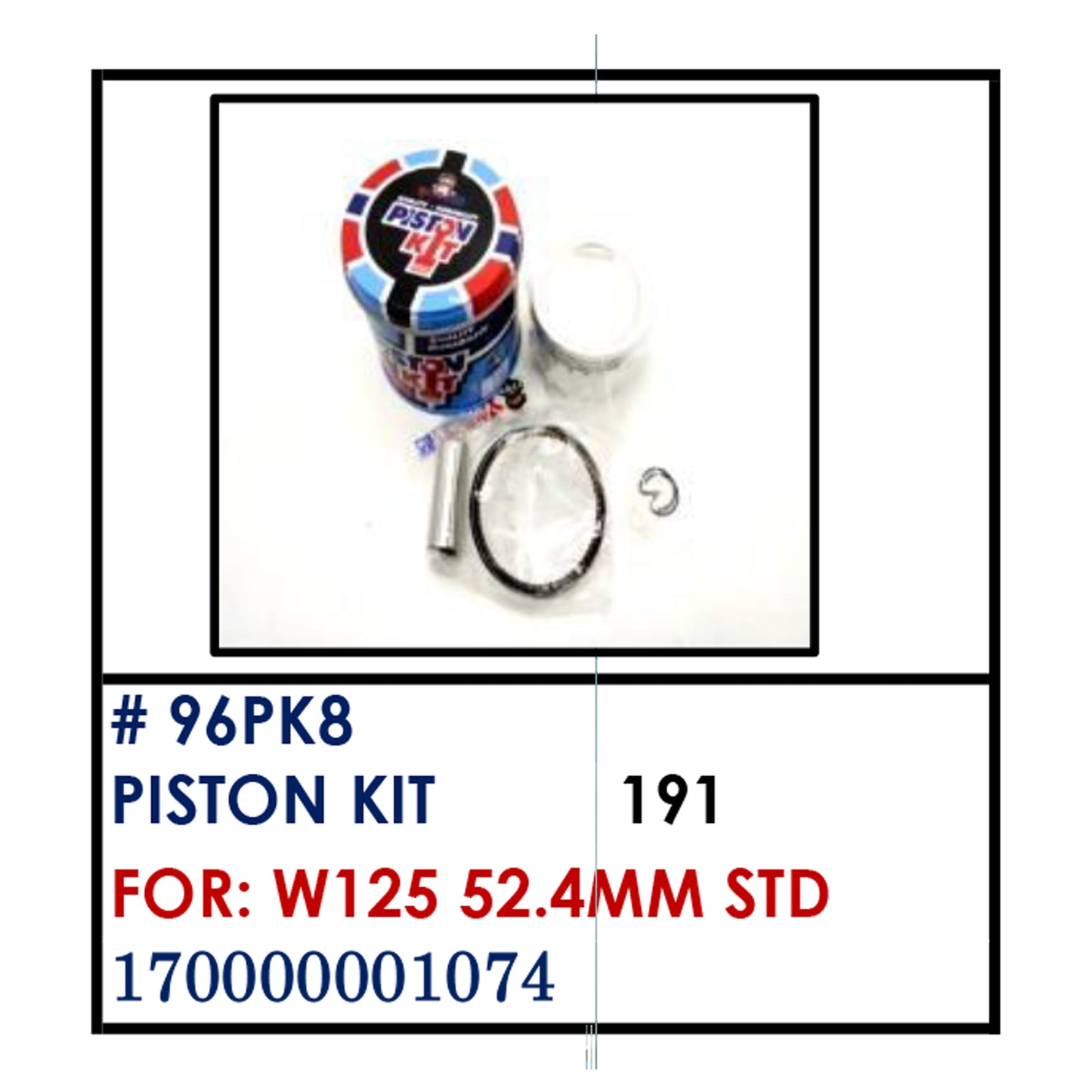 PISTON KIT (96PK8) - W125 52.4mm STD | YAKIMOTO - BESTPARTS.PH