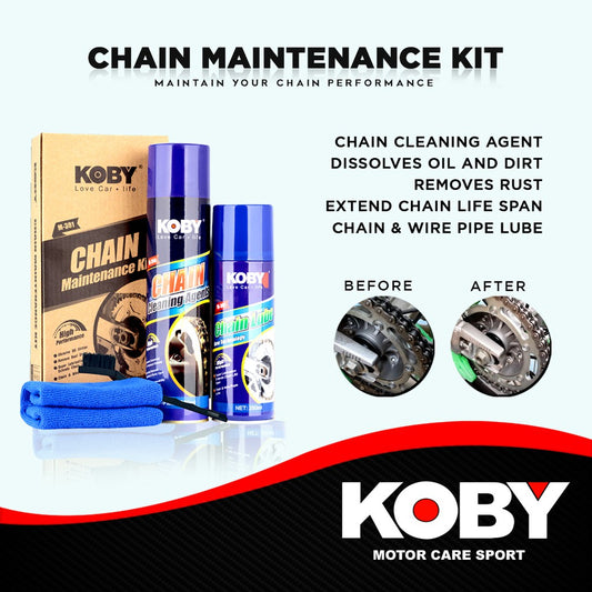 Koby Chain Maintenance Kit (Chain Lube & Cleaner) with Microfiber / Brush