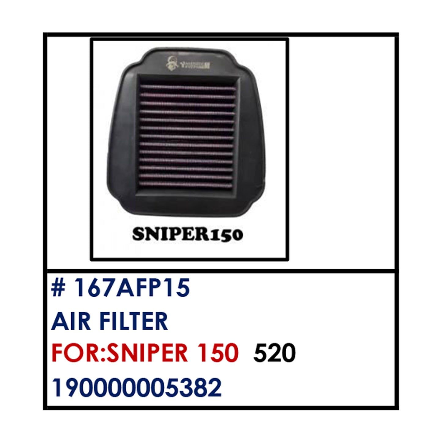 AIR FILTER PREMIUM (167AFP15) - SNIPER 150 | YAKIMOTO - BESTPARTS.PH